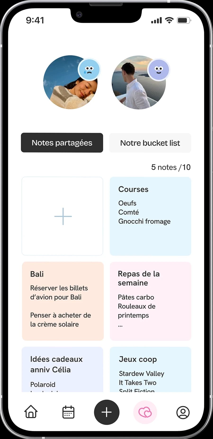 Notes partagées couple humeur du jour
